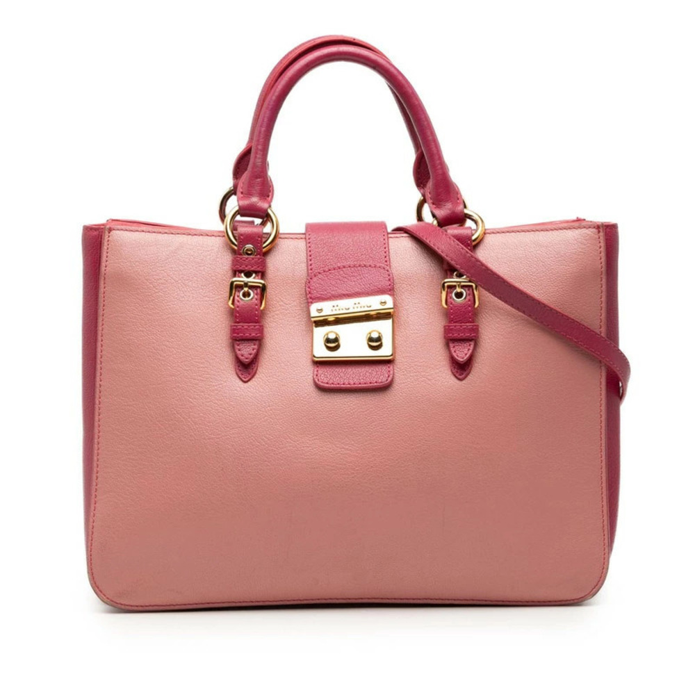 Miu Miu pink bicolor goatskin Madras satchel pushlock